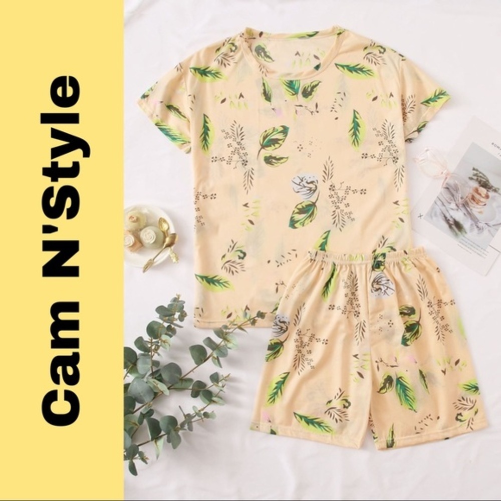 New Beige Tee & Shorts Pajama Set